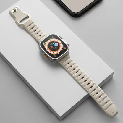 Fluoro rubber Apple Watch strap with T-buckle closure in black, orange, grey, starlight, pink or blue