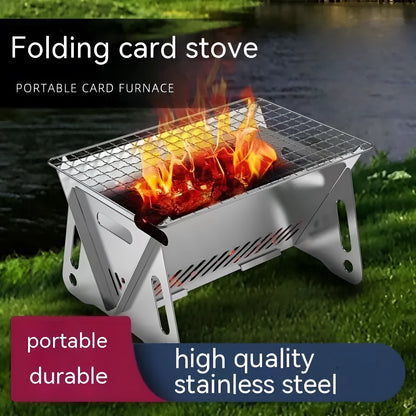 Folding stainless steel barbecue oven and grill with storage bag, shown in a large size for outdoor use.