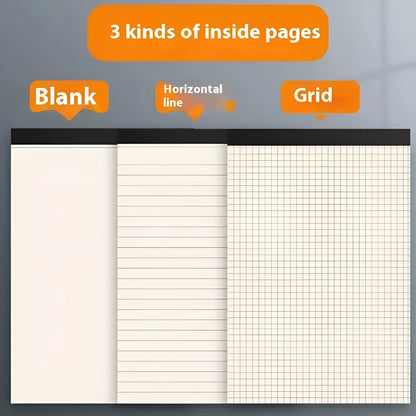 A5 and B5 tearable writing pads with blank, grid, and lined 80-sheet options.