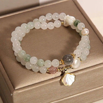 Women's crystal bracelet with Tianshan Jade ginkgo leaf pendant and gold-plated gemstone decoration