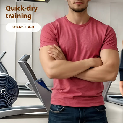 Men's tight-fit stretch quick-drying short sleeve casual t-shirt in grey.