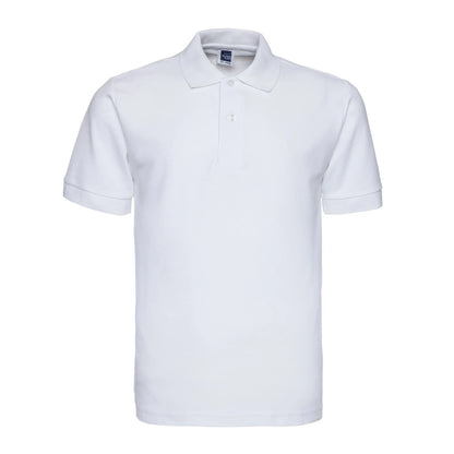 Solid colour plus size short sleeve polo shirt on a hanger, loose fit style.
