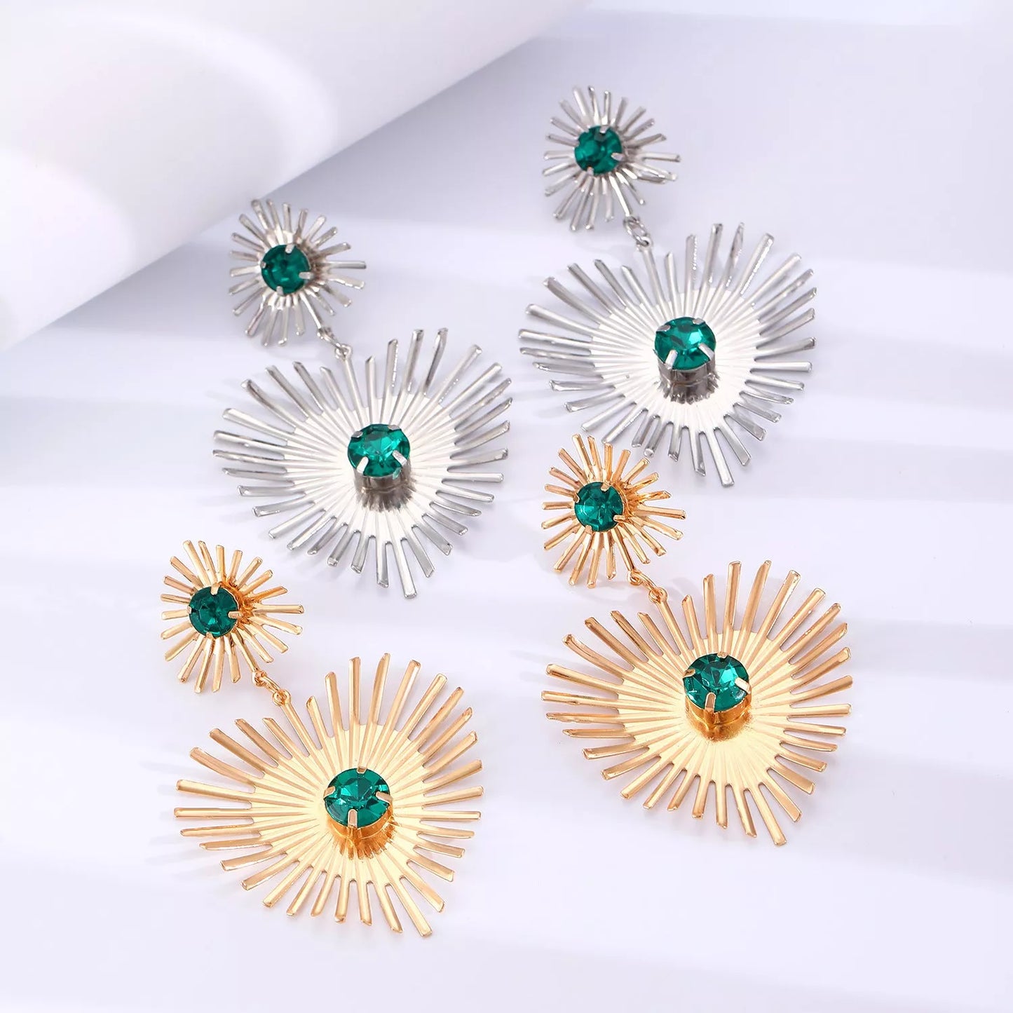Bohemian sunflower heart-shaped earrings with rhinestone detailing, perfect for Valentine's Day