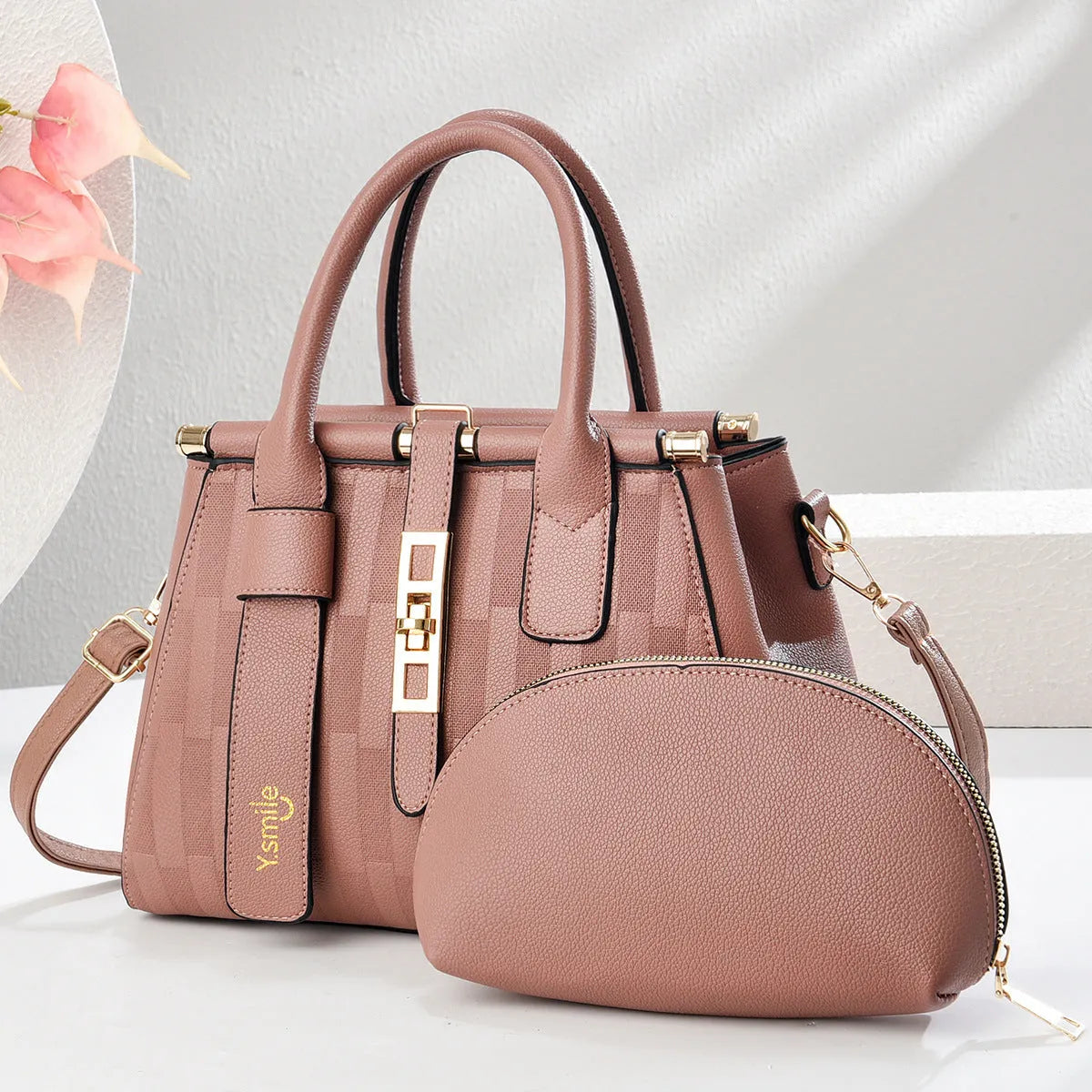 Round crossbody shoulder handbag in PU leather, shown in a choice of eight colours including black, khaki, and pink.