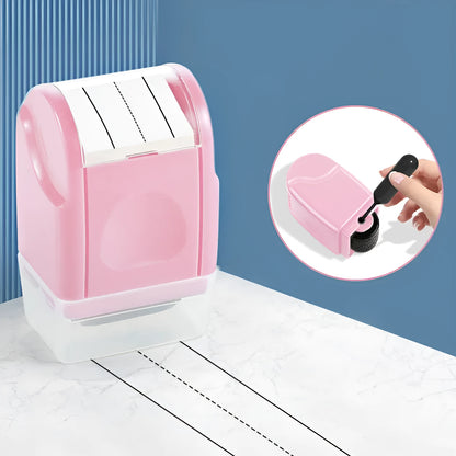 Plastic rectangular roller seal for English line teaching, shown in multiple colour options.