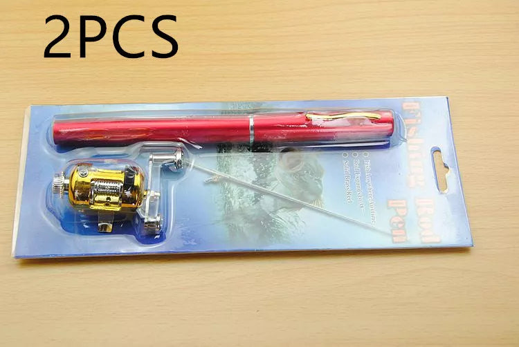 Telescopic drum pen rod fishing gear set for ice fishing in various colors