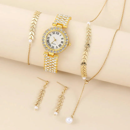 Diamond women's watch with rhinestone quartz bracelet in golden, silver, and rose gold suits
