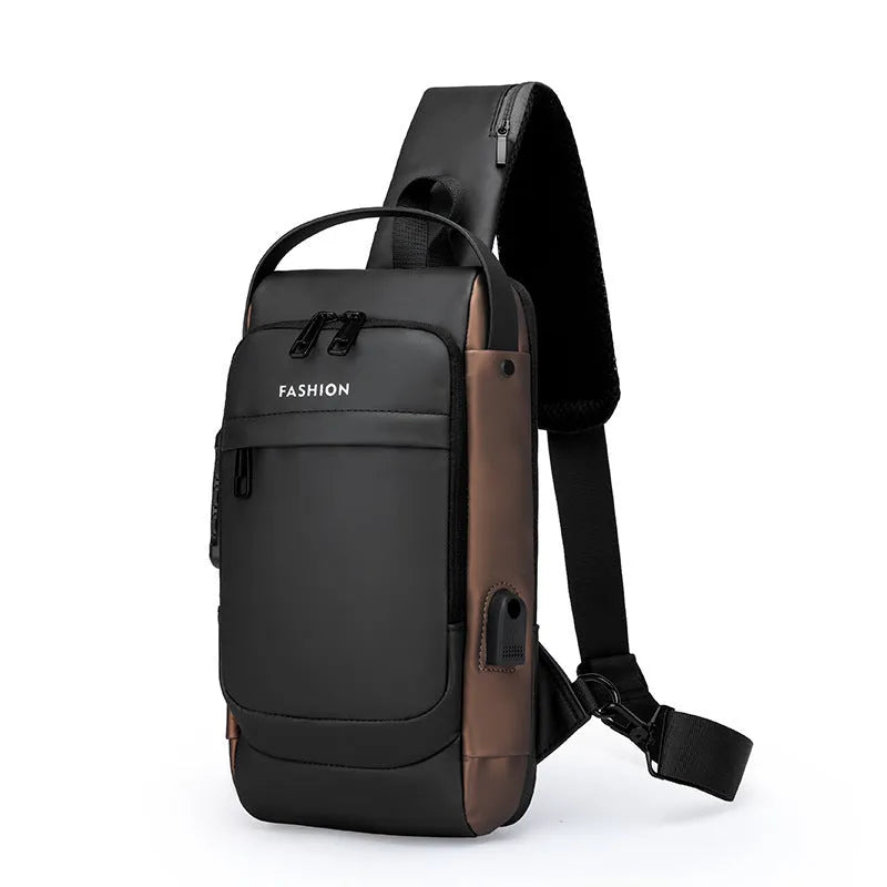 Password lock men's leisure bag in Oxford cloth, 31x17x7cm, vertical square, waterproof, black and brown colour options