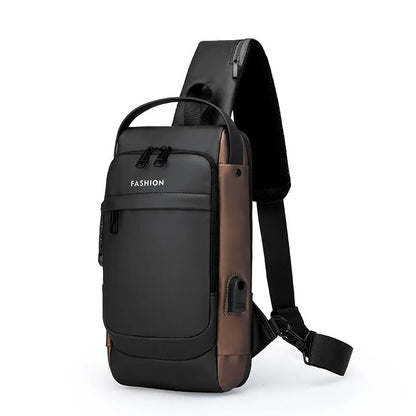 Password lock men's leisure bag in Oxford cloth, 31x17x7cm, vertical square, waterproof, black and brown colour options