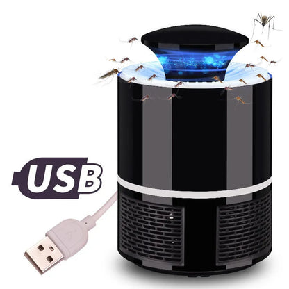 Black or white USB photocatalyst mosquito trap with UV lights, 19cm size, 94cm cable.