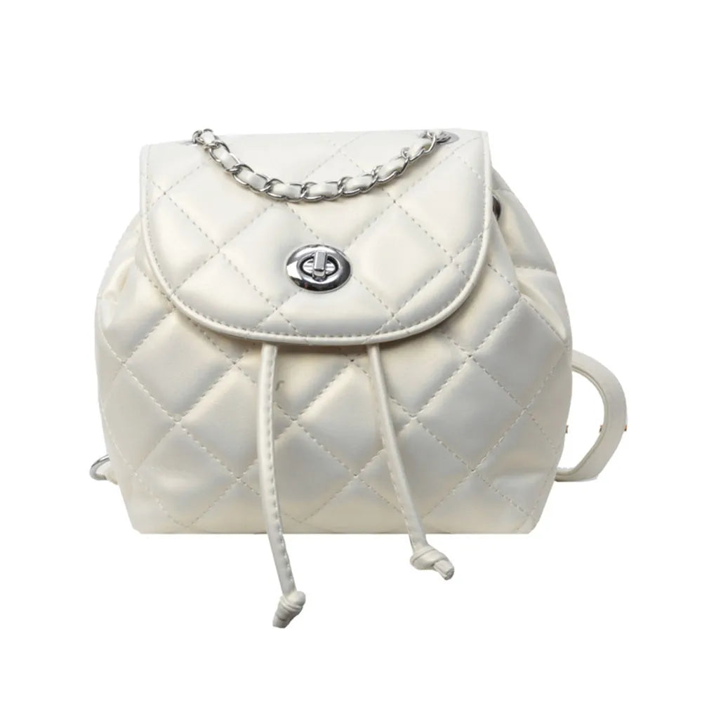 Women's rhombus plaid PU leather backpack with roll-top closure in various colours
