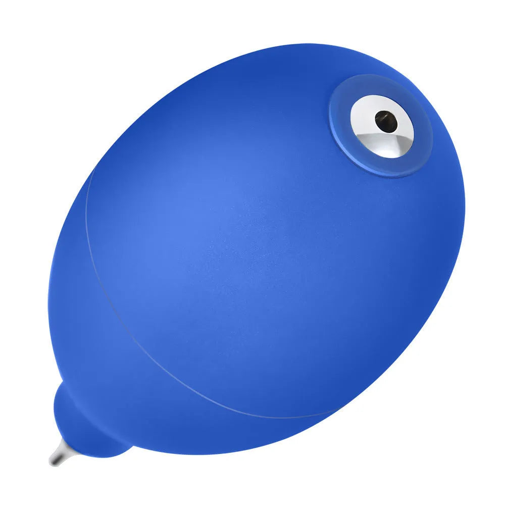 Blue rubber air blowing cleaning tool measuring 9.5cm length for dust removal from camera lenses