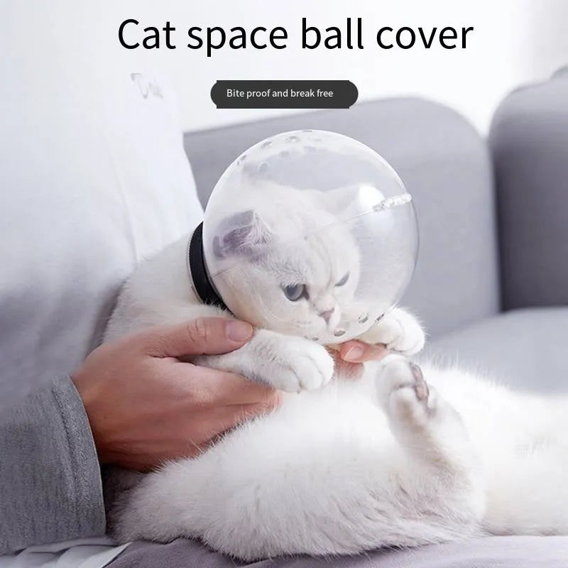 Transparent cat protective hood with adjustable Velcro straps in three sizes for grooming and post-surgery care