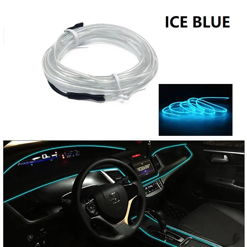 Car ambient light kit showing 6-metre LED light cable and USB driver for interior vehicle lighting.