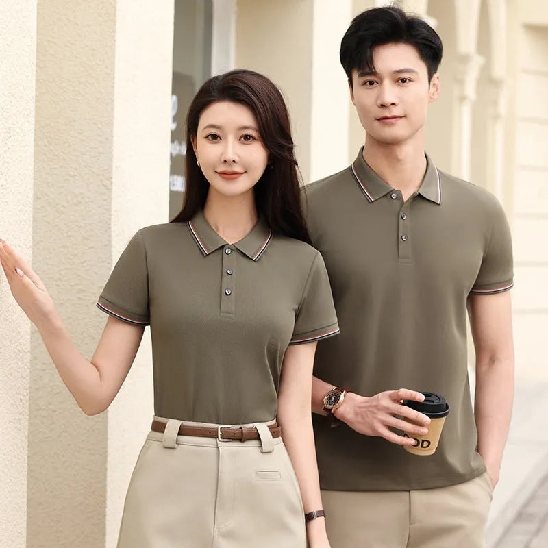 Solid colour Ice Silk polo shirt for work and casual wear in various colours on a hanger.