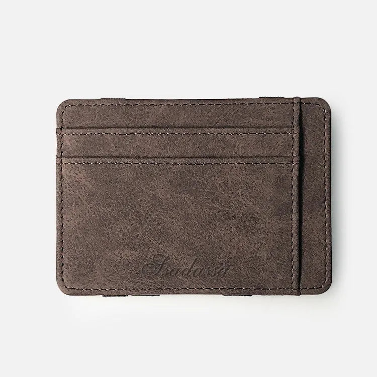 Korean style matte leather magic wallet showing horizontal square design and coin pocket
