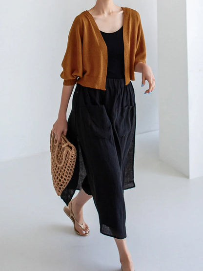 Elegant linen wide-leg culottes with double pockets in various colours and sizes