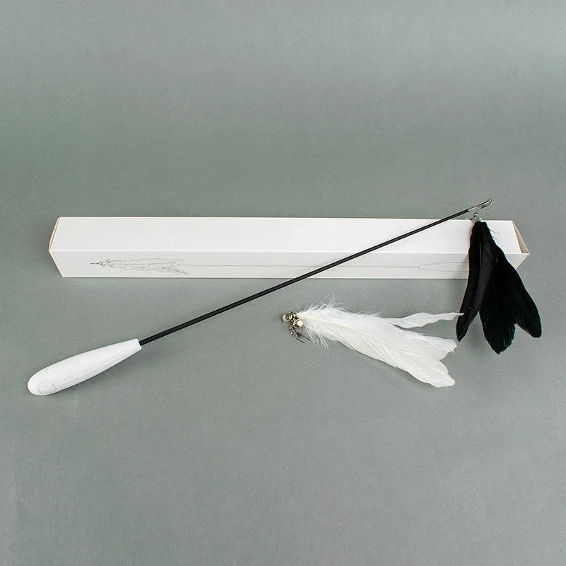 Telescopic cat fishing rod toy extended to 80cm with goose feather lure and bell