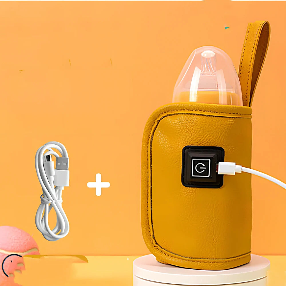 Portable milk bottle warmer with adjustable 55mm-75mm sleeve and temperature control