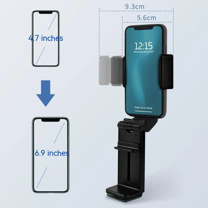 H22 Black 360-degree rotary collapsible phone holder on desktop