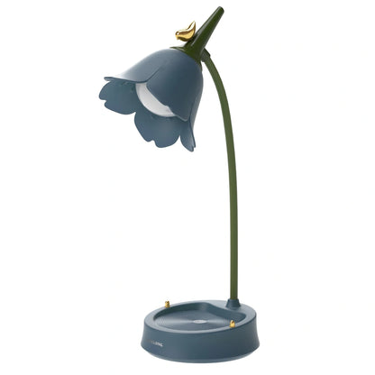 360-degree rotatable LED desk lamp with wireless charging in yellow, blue, pink, and green