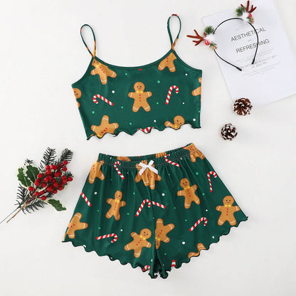 Christmas women's milk silk pajamas two-piece set with festive designs