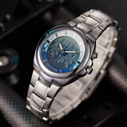 Men's Y2K style digital dual display watch with red face and alloy strap