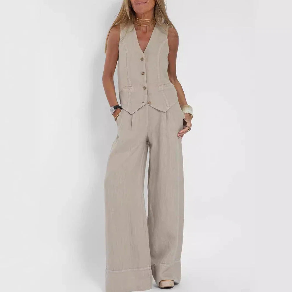 Chic sleeveless top and relaxed trousers set for women in various colors and sizes