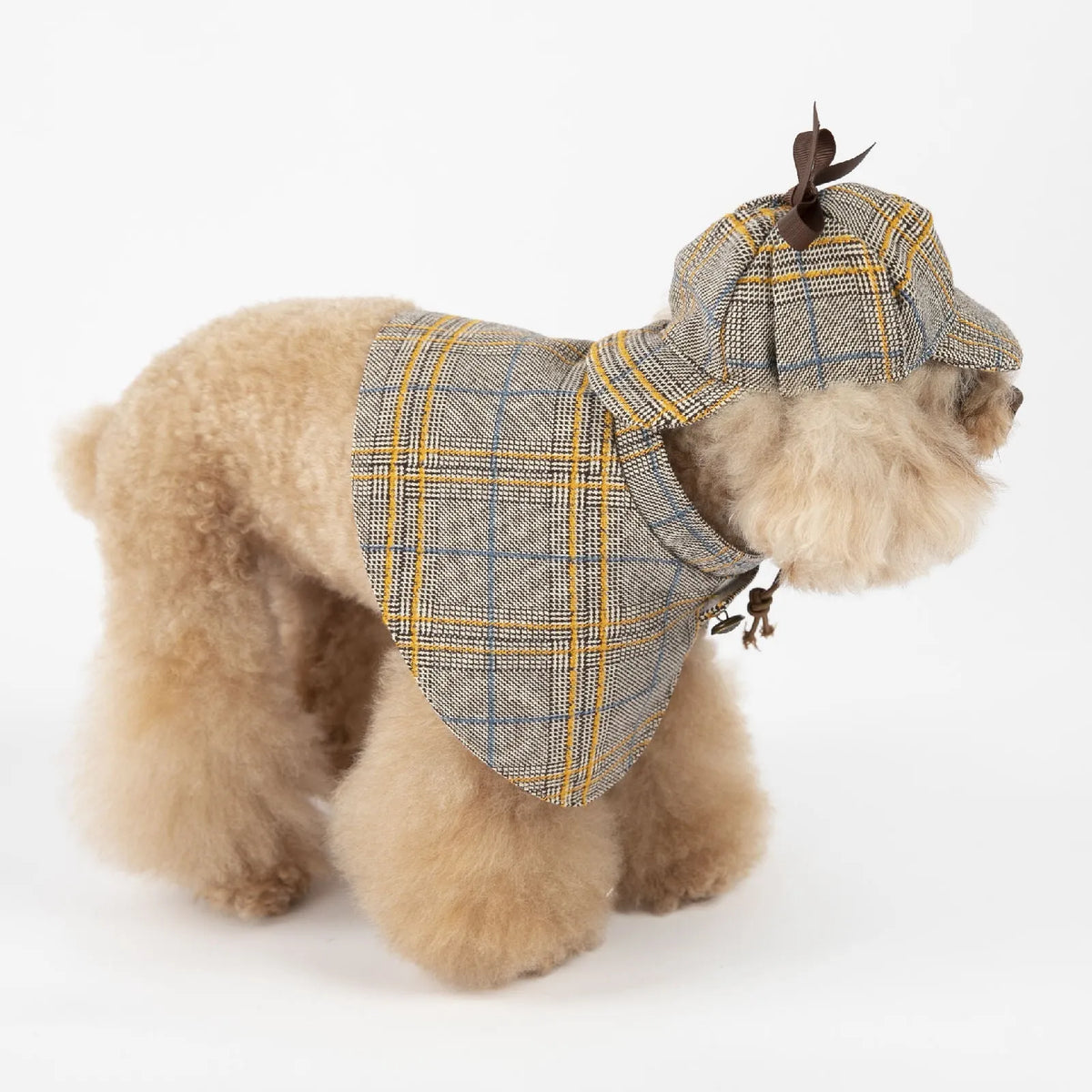 Camel coloured cotton pet cloak with adjustable hood shown in S to 3XL sizes