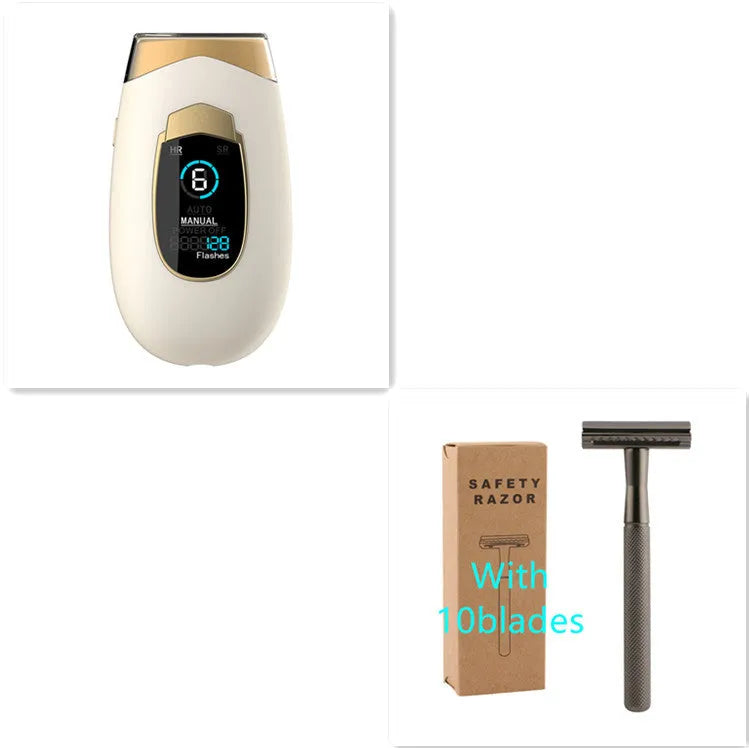 Home laser hair removal device in DH5 or DH4 colour with goggles, power adapter and power pin for whole body use