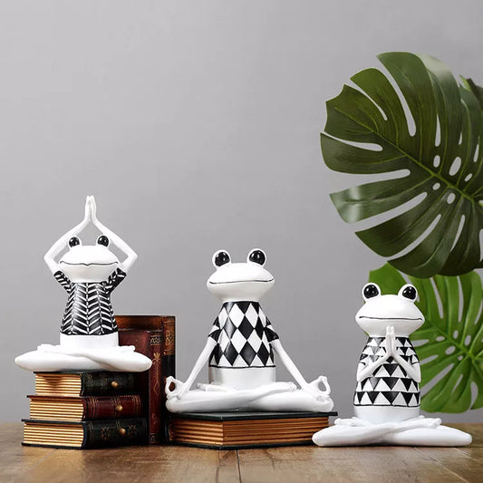 Yoga frog resin statue with metal atmosphere light for home and office decor