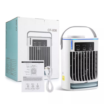 Compact USB-powered mini air cooler with humidification spray, bladeless design for safety