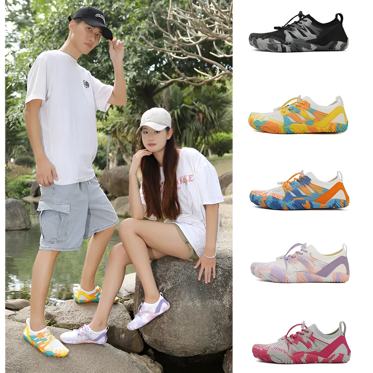 Quick-drying mesh wading shoes with non-slip rubber sole and lace-up front.
