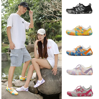 Quick-drying mesh wading shoes with non-slip rubber sole and lace-up front.