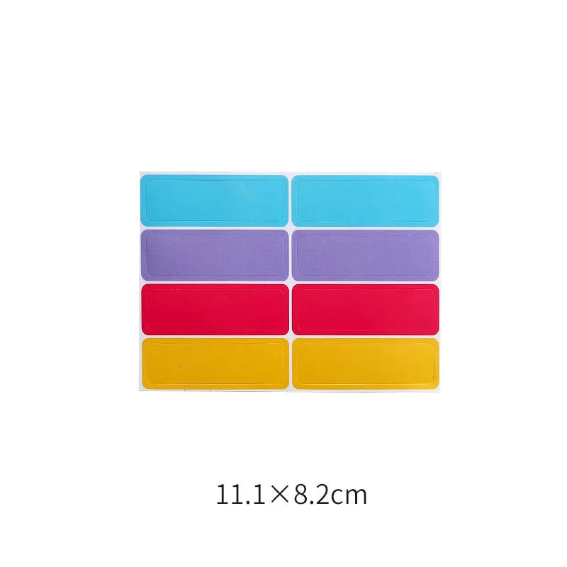 Handwritten label adhesive sticker set showing grid layouts, sticky notes, and A6 rulers on paper