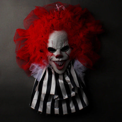 Spooky Halloween clown wreath with vibrant red clown face design, perfect for adding eerie charm to your home