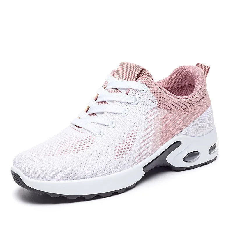 Women's casual running shoes in Flyknit material with mesh lining and round toe design