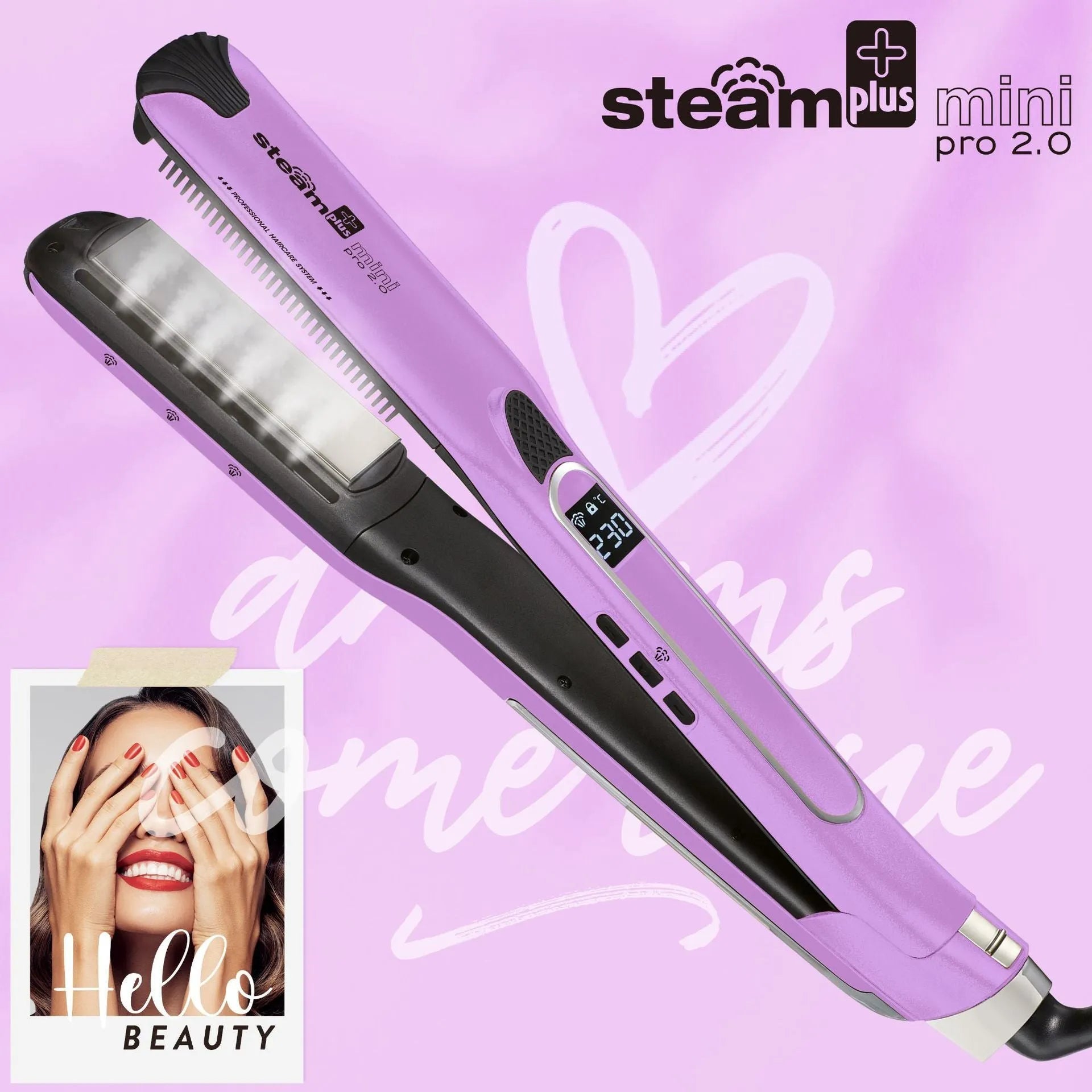 Mini steam splint spray hair straightener in champagne, purple, or rose red colour.