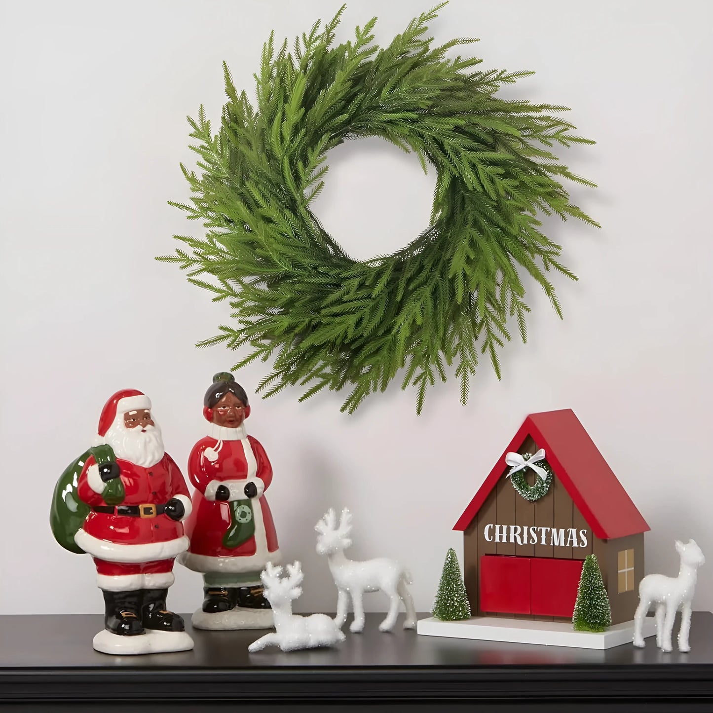 60cm plastic front door garland with PE feel texture in American country style
