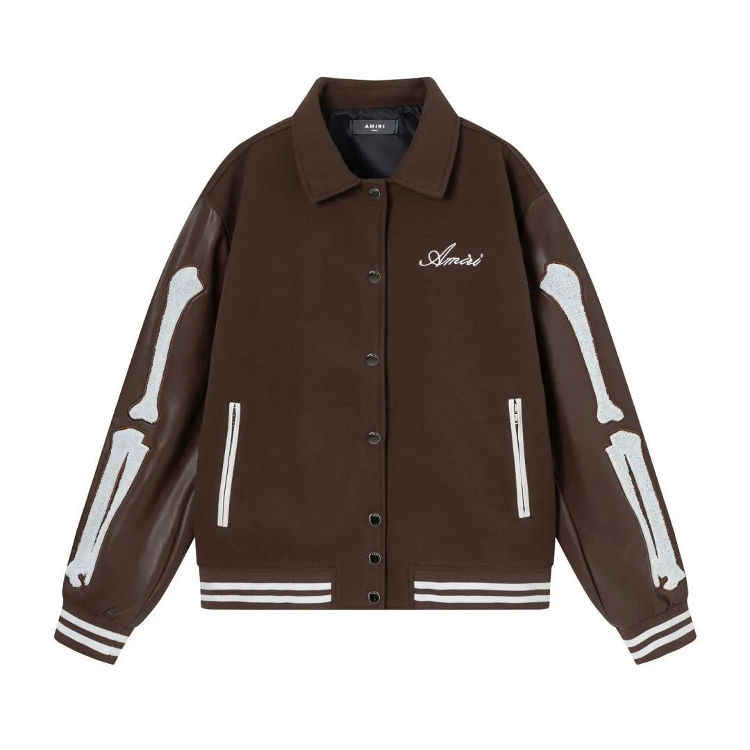 Bone embroidered wool blend jacket in apricot colour with autumn winter floral stickers