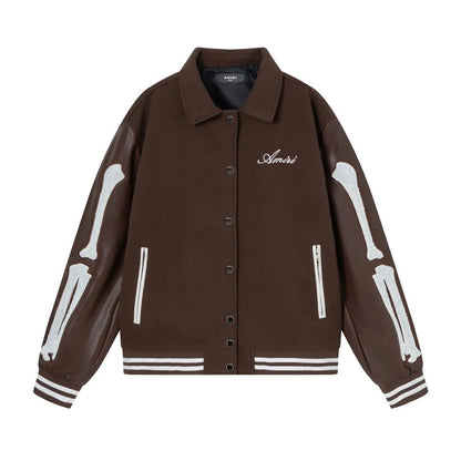 Bone embroidered wool blend jacket in apricot colour with autumn winter floral stickers