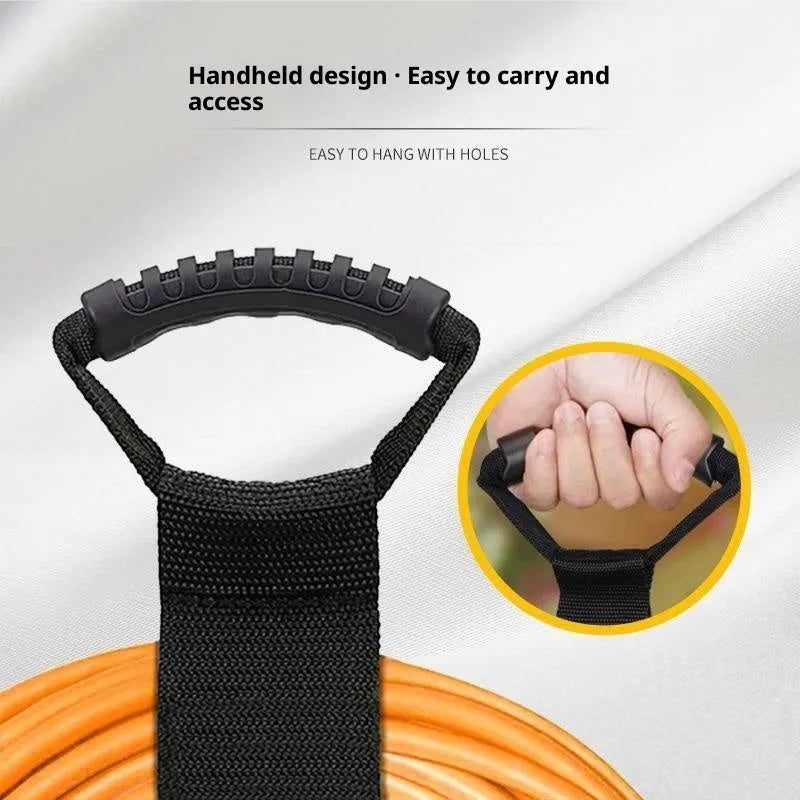 Portable heavy-duty nylon storage strap with Velcro handle for outdoor products, available in S, M, and L.