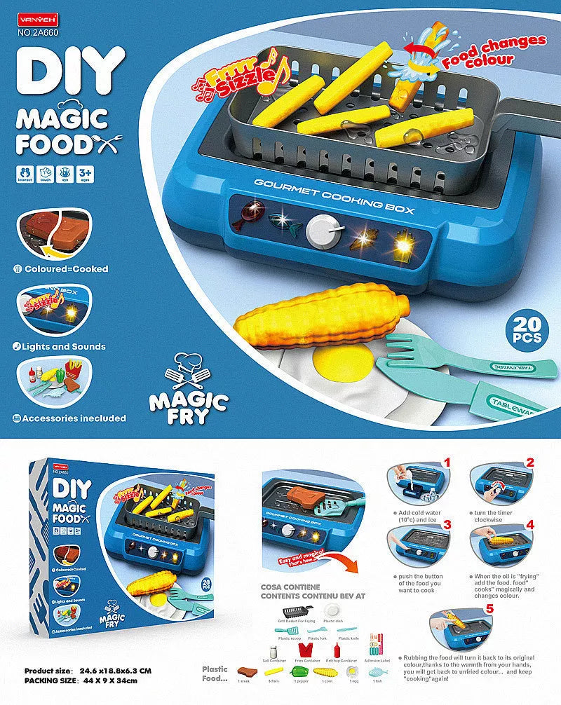 Children's induction kitchen toy set with colour-changing food feature, red and blue options