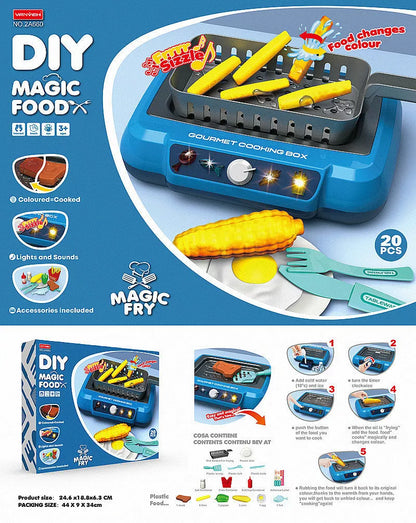 Children's induction kitchen toy set with colour-changing food feature, red and blue options