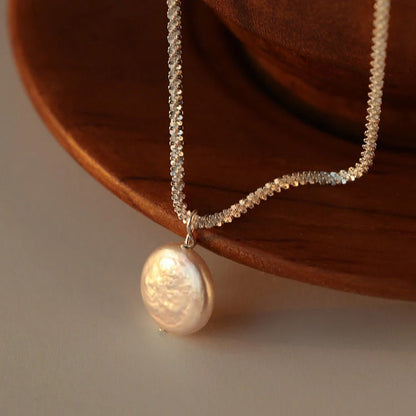 Elegant S925 Sterling Silver Baroque Pearl Necklace with starry sky chain design