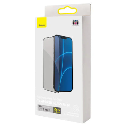 Full screen privacy tempered glass film for iPhone 5.4 inch 2021 model in black, HD front film with fitting tools