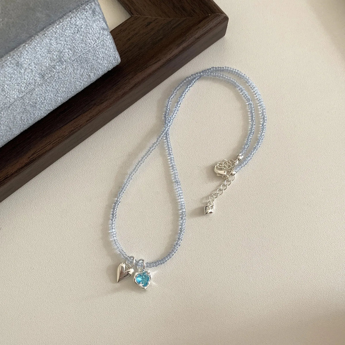 Women's hollow flower pendant necklace with colourful beads on copper chain
