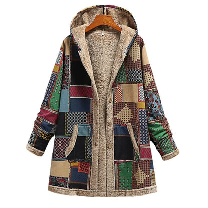 Cotton and linen printed hoodie with warm plush interior in various colors
