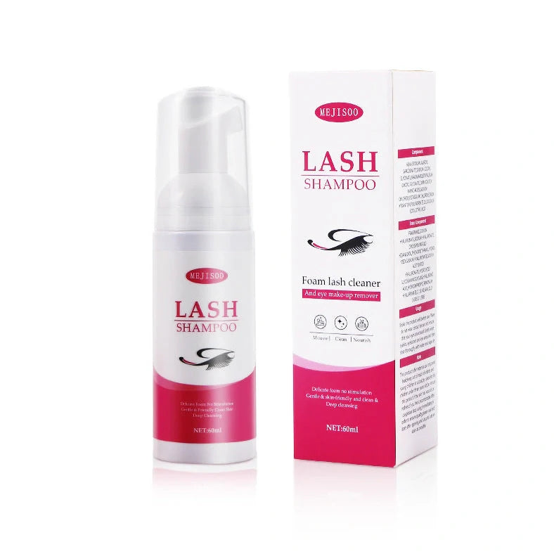 LASH SHAMPOO Mousse Eyelash Cleaning Solution 60ml in 3.7cm by 13.5cm container