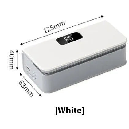 Small white portable mini sealing machine for heat sealing plastic snack bags measuring 4x3.5x14.4cm